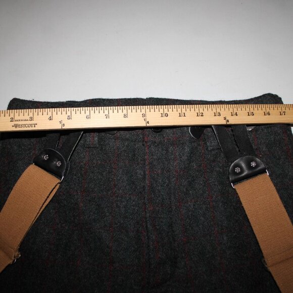 Woolrich Sz 34 x 30 Gray Black Red Plaid With Suspenders Braces Wool Nylon Pants - Picture 13 of 16